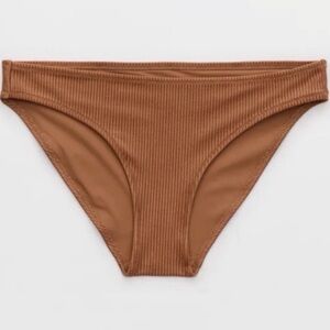 Aerie Shine Rib Bikini Bottom in Horizon Brown